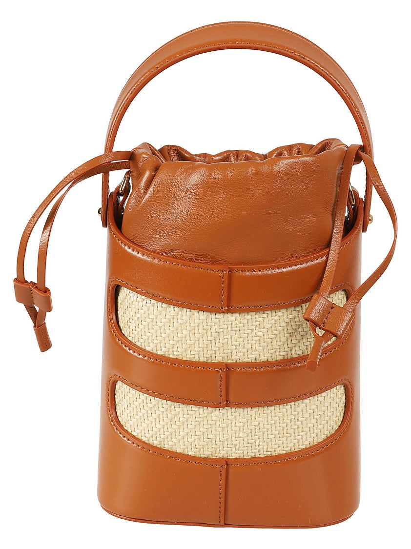 Structured Brown Leather Bag With Woven Elements