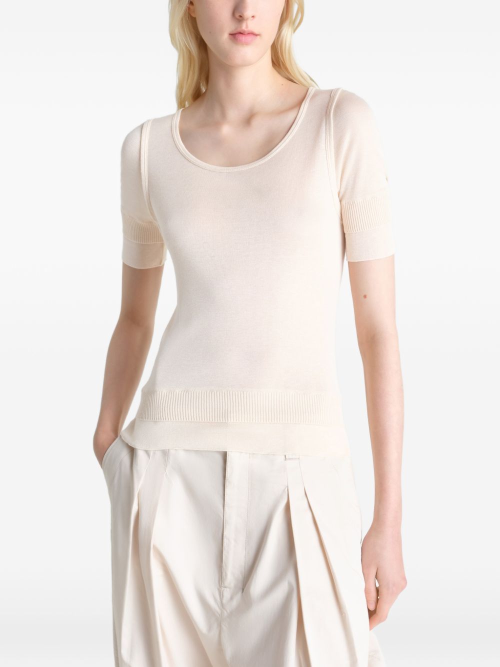 Fitted Short-Sleeved Top with Scoop Neckline