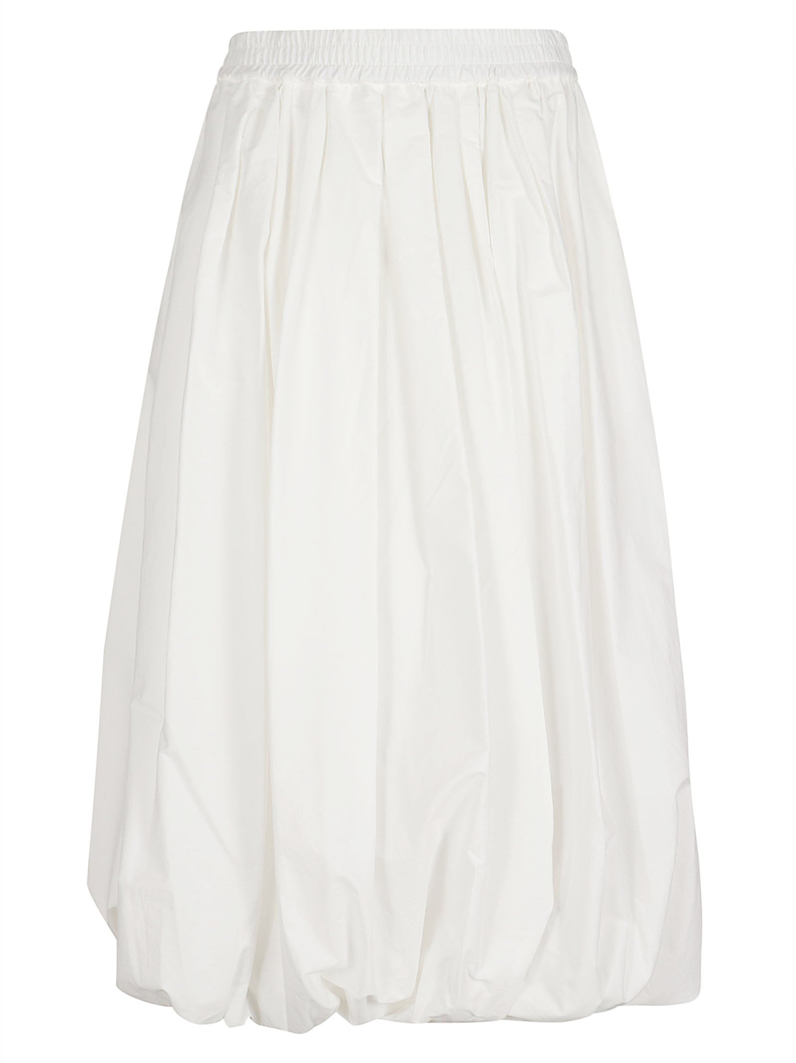 White Voluminous Bubble Skirt with Gathered Hem