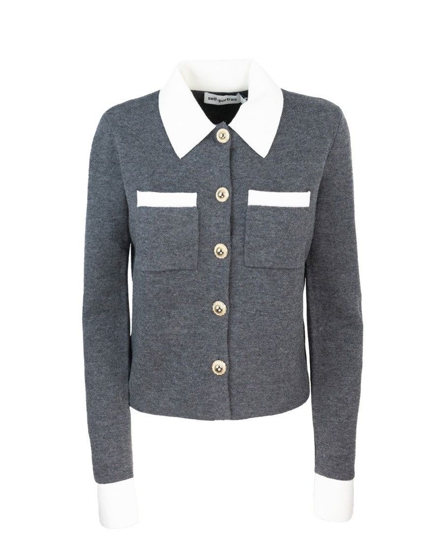 Grey Contrast Collar Cardigan
