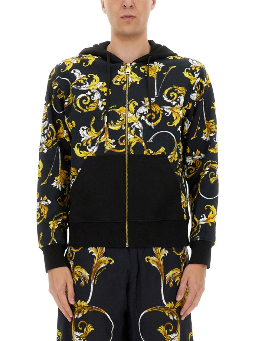 Floral Patterned Hoodie With Contrasting Black Accents