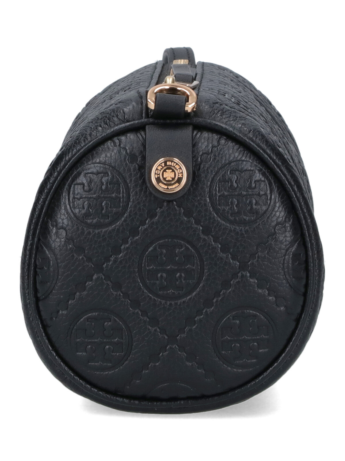 Cylindrical Shoulder Bag in Black Textured Leather