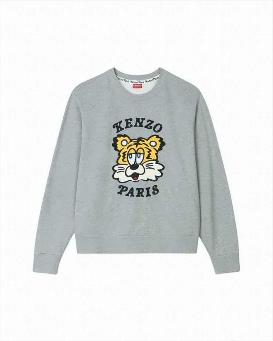Heather Grey Long-Sleeve Sweatshirt with Tiger Graphic