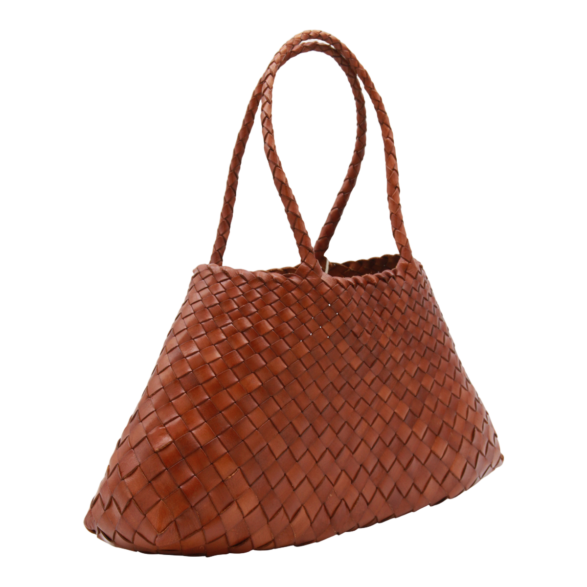 Woven Leather Handbag with Braided Handles
