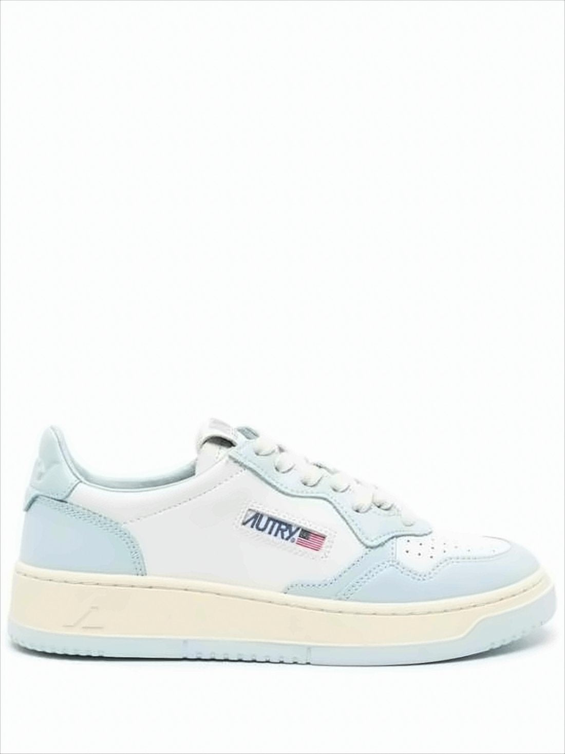 Low-Top Sneakers in Pastel Blue and White with Perforated Detailing
