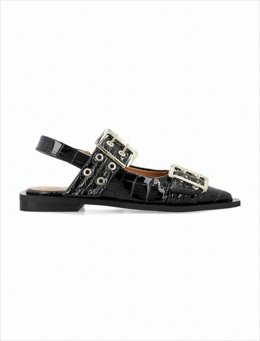 Pointed Toe Flats With Gold-Tone Buckles