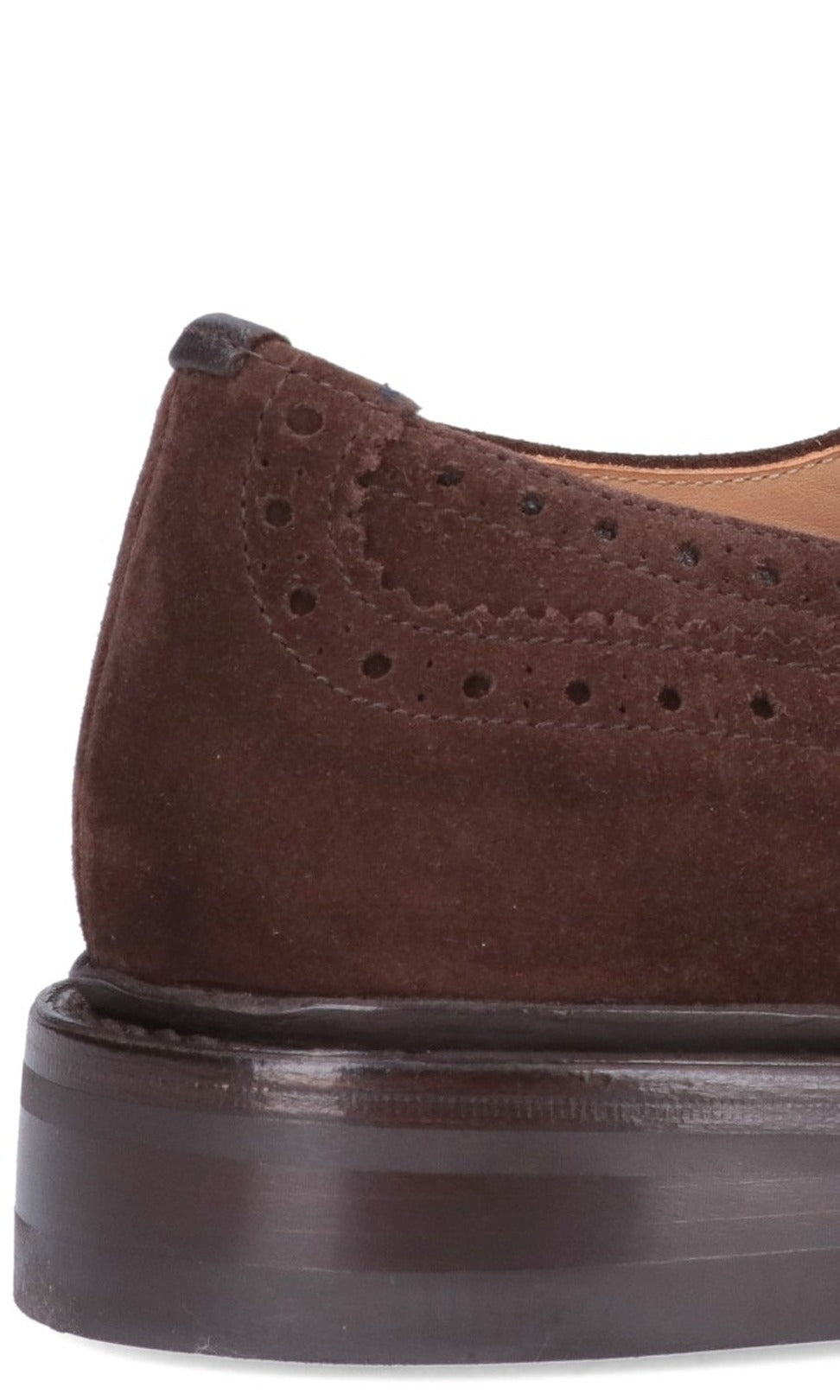 Brogue-Style Suede Flat Shoes With Wingtip Accents