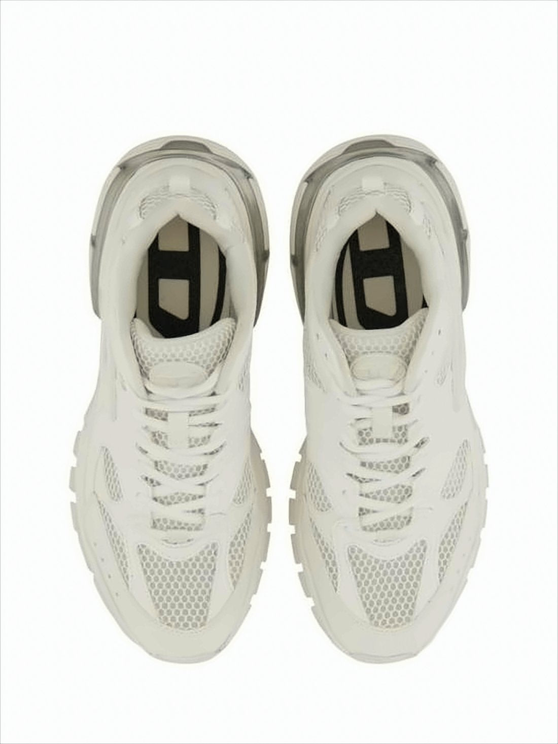 White Polyester Sneakers with Mesh Accents