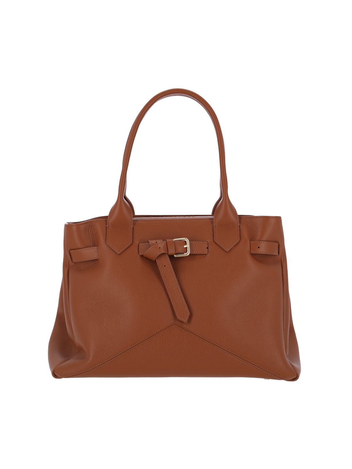 Structured Brown Calf Leather Tote With Adjustable Buckle
