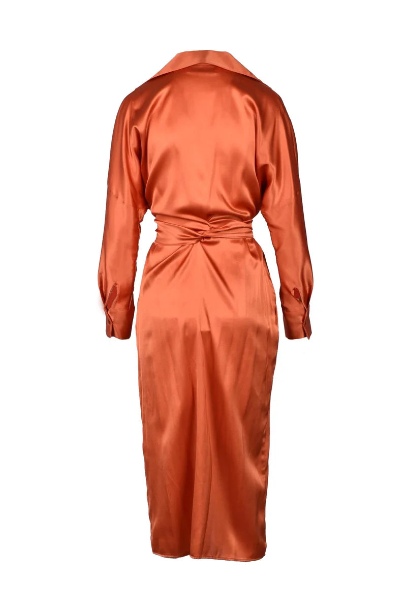 Silk Chemise Dress - Cognac