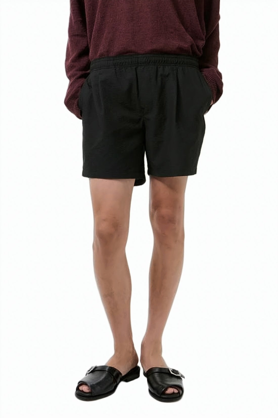 Minimalist Black Shorts With Elastic Waistband And Side Pockets