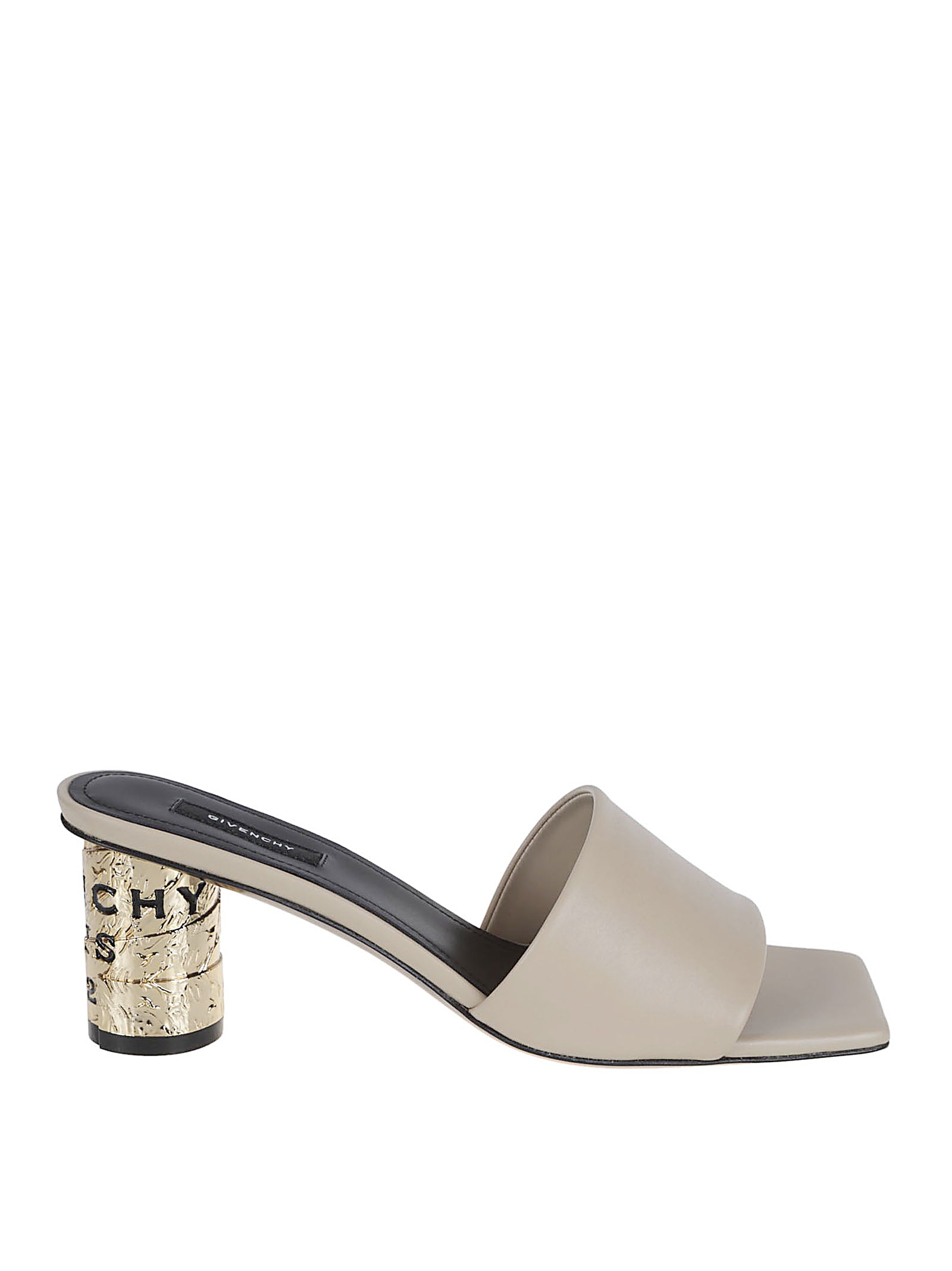 Beige Leather Tape Mules