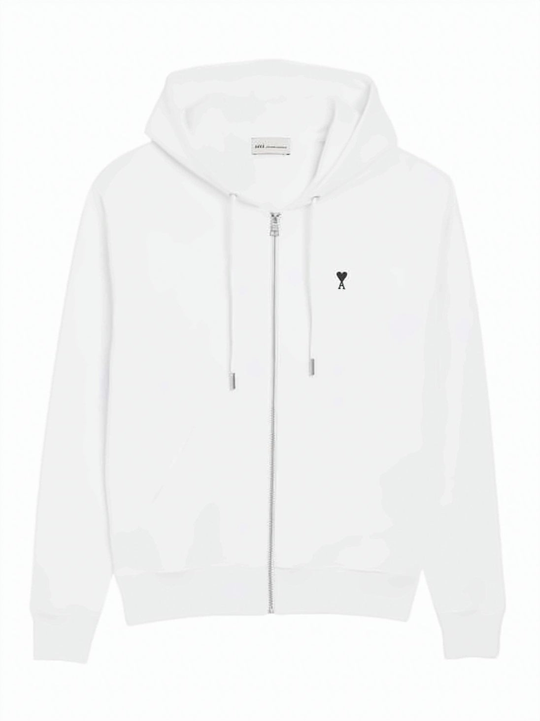 White Zip-Up Hoodie With Drawstring Hood