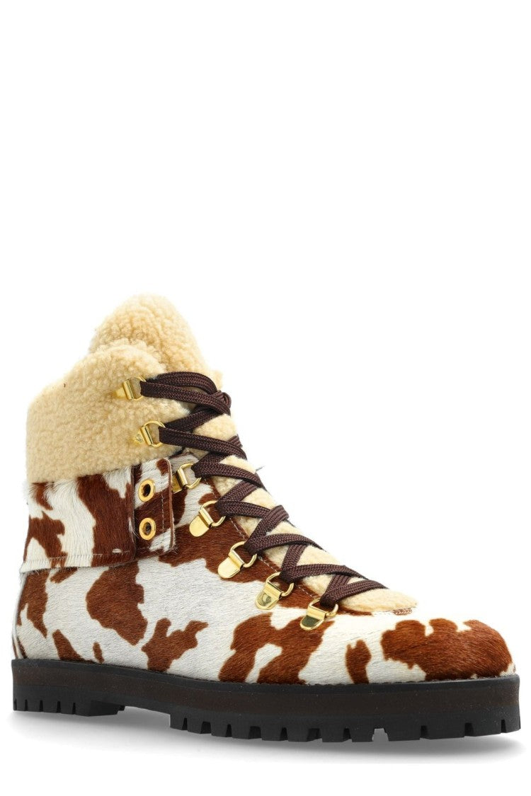 Calfskin And Wool Boots With Gold Eyelets