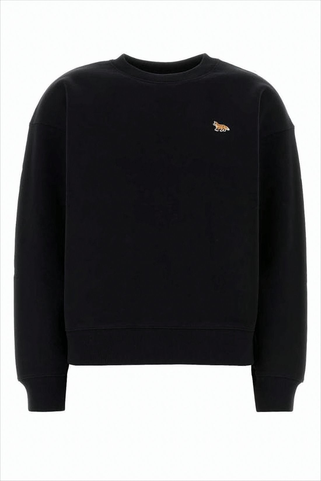 Cropped Black Sweatshirt With Embroidered Fox Motif
