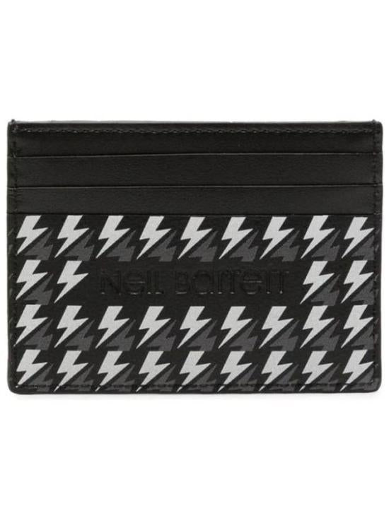 Leather Card Wallet with Repeating Lightning Bolt Pattern