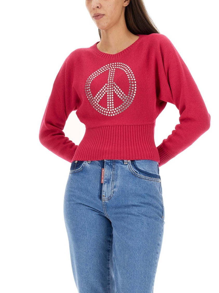 Cropped Jersey With Rhinestone Peace Symbol