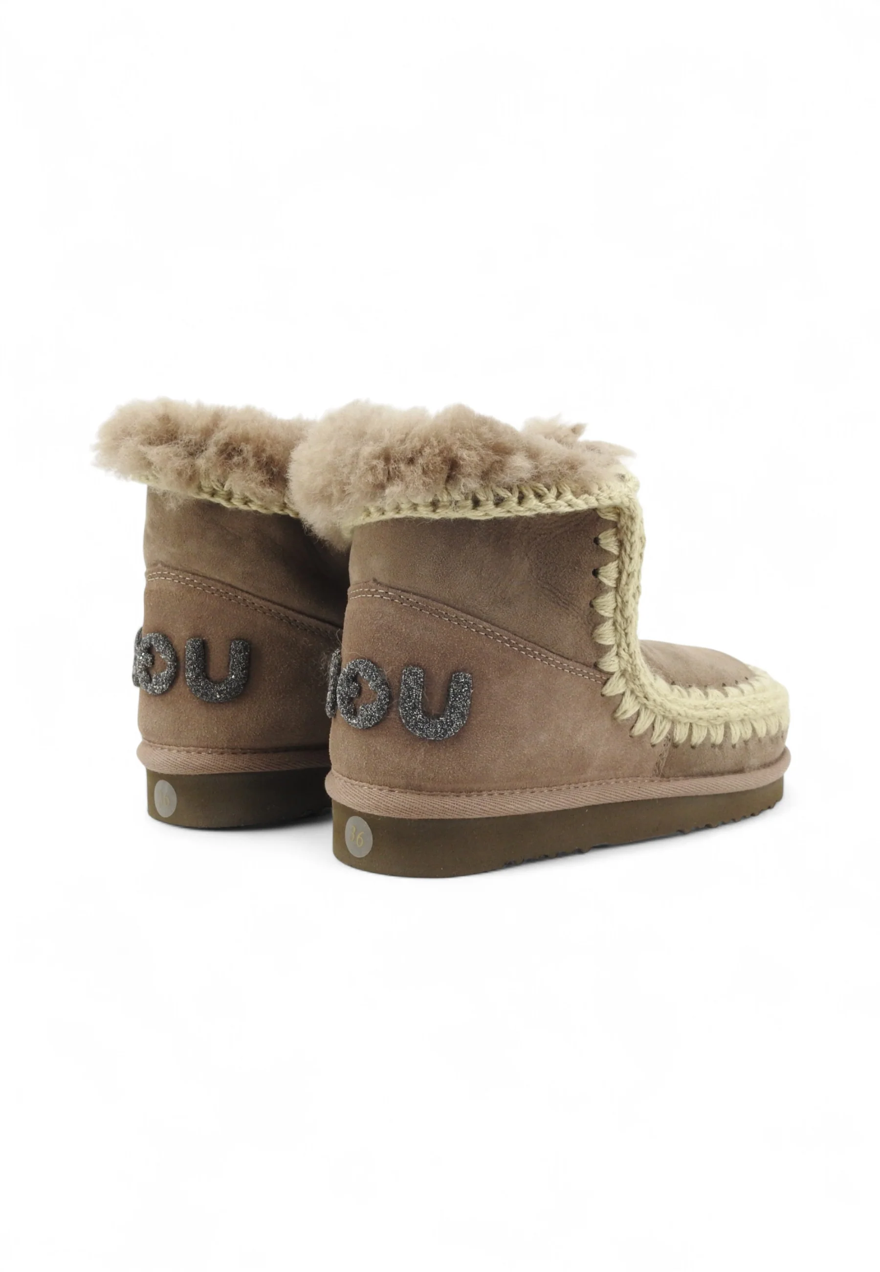 Glitter Logo Sheepskin Ankle Boots