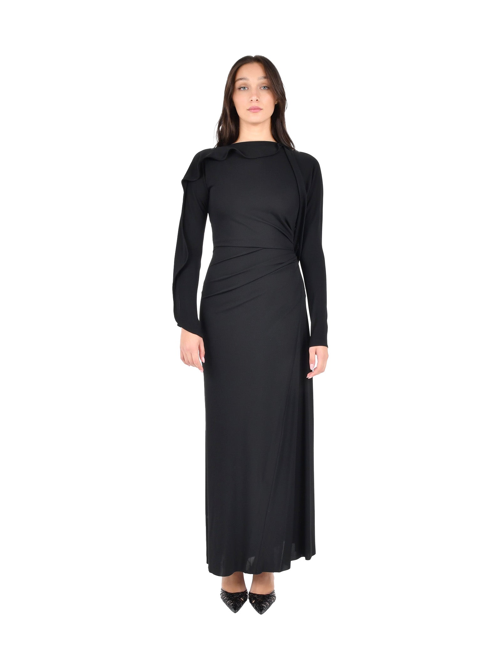 Long Draped Dress With Flattering Silhouette