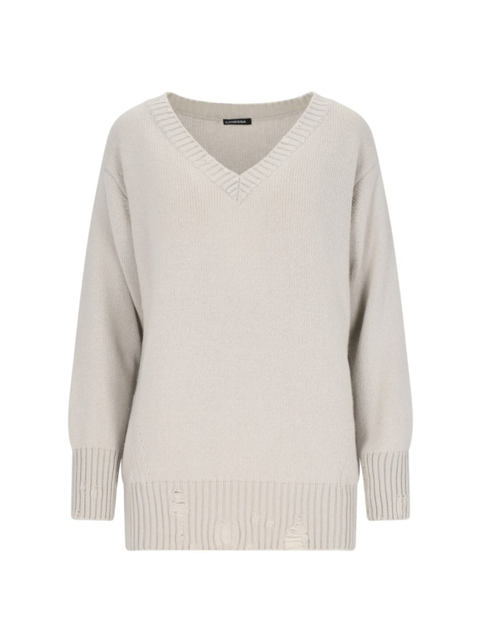 Destroyed Details Sweater In Grey Cashmere