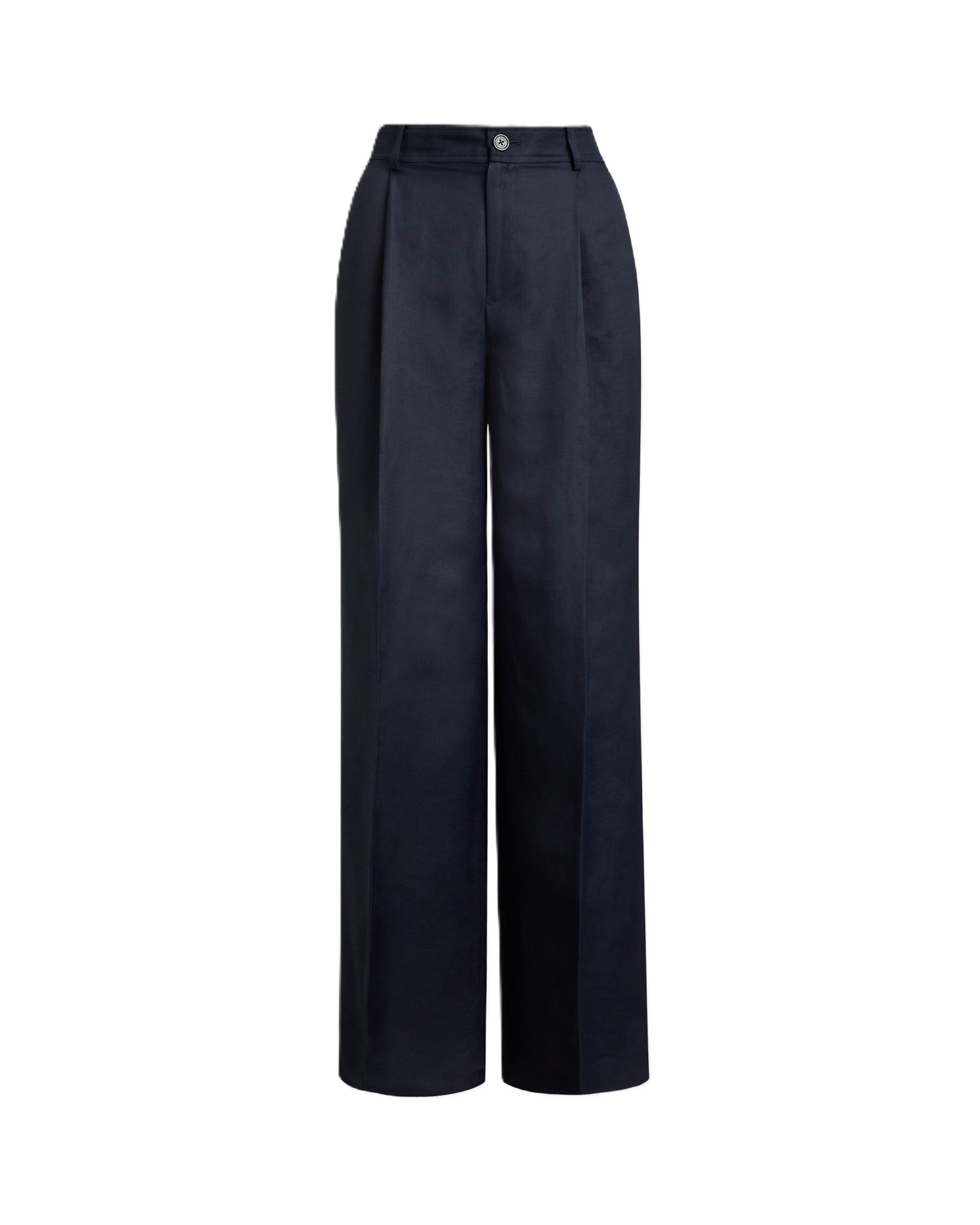 Navy Blue Woven Linen Wide Trousers