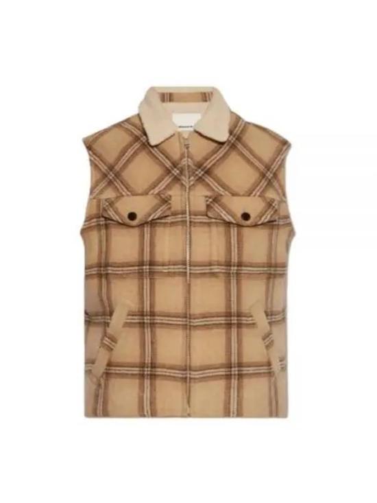 Plaid Brown Vest with Structured Collar