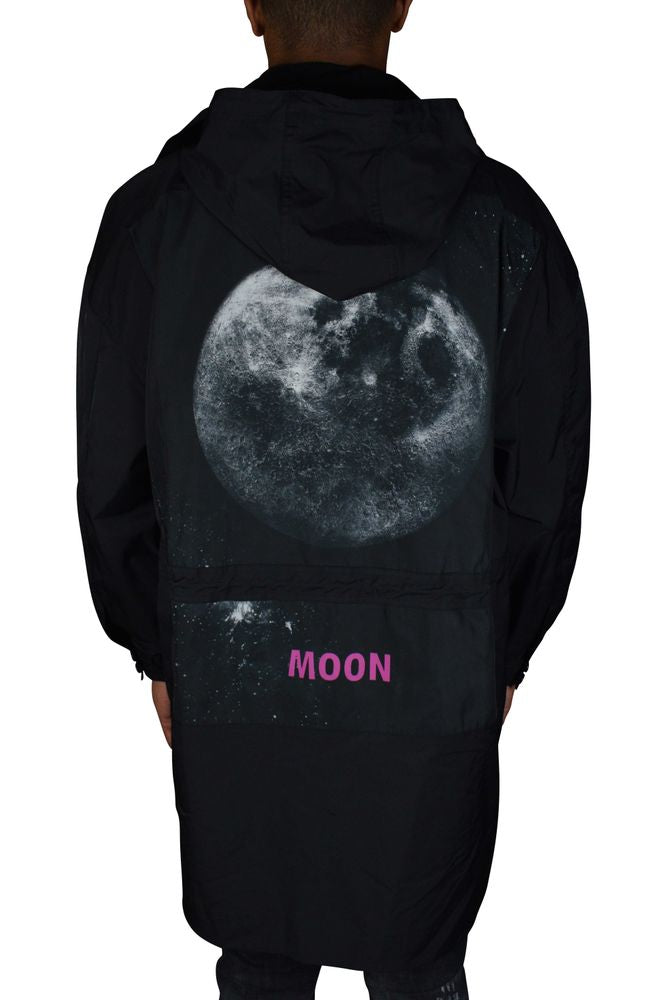 Hooded Waterproof Jacket With Moon Print
