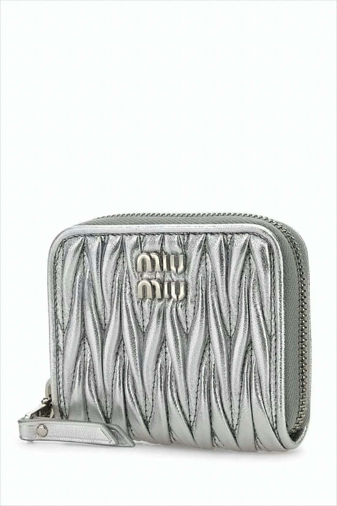 Quilted Metallic Silver Nappa Leather Card Wallet