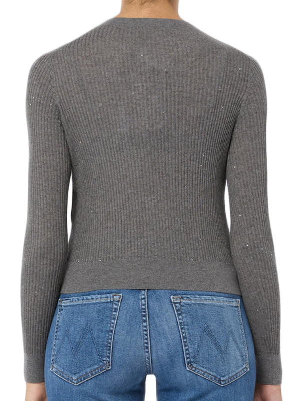 Ribbed Silk-Wool Cardigan with Button-Down Front