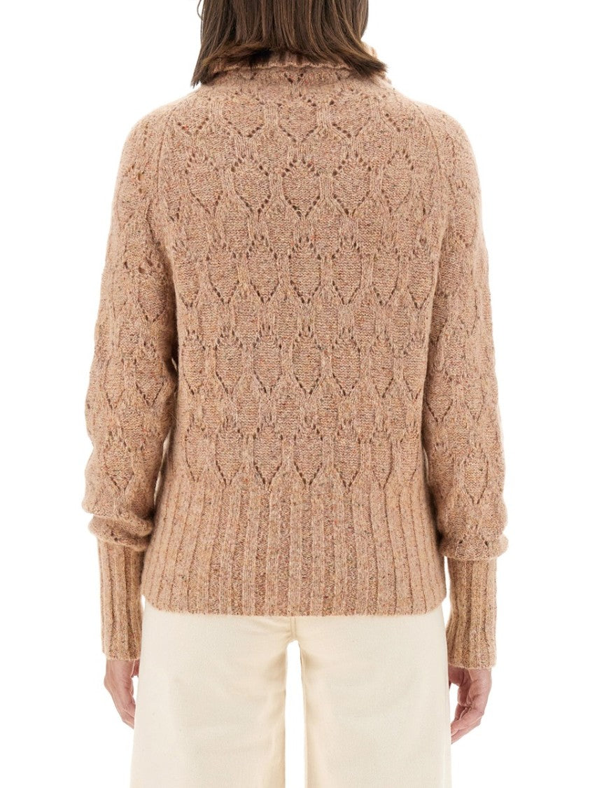 Textured Turtleneck Sweater With Ribbed Hem
