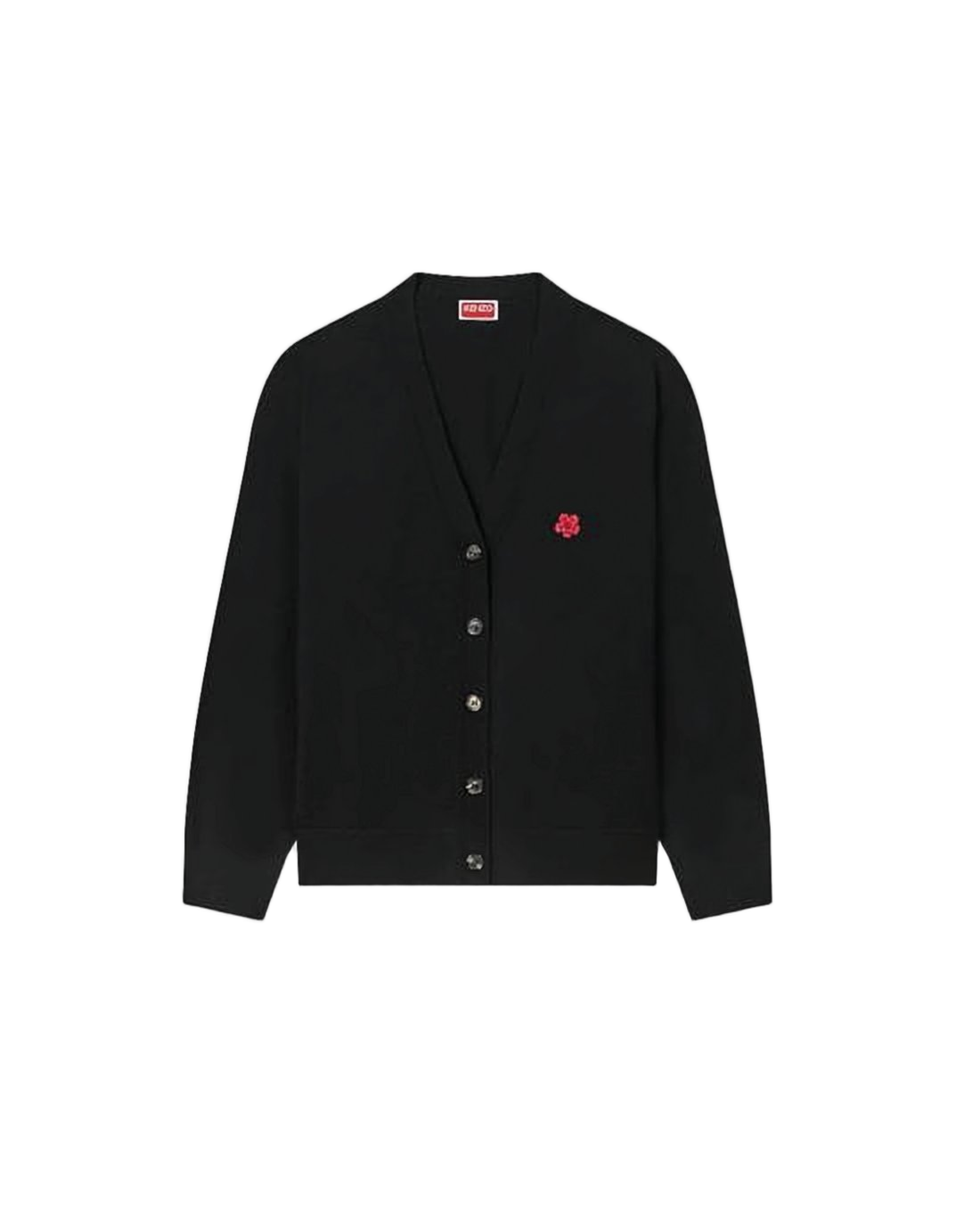 V-Neck Black Cardigan with Floral Emblem