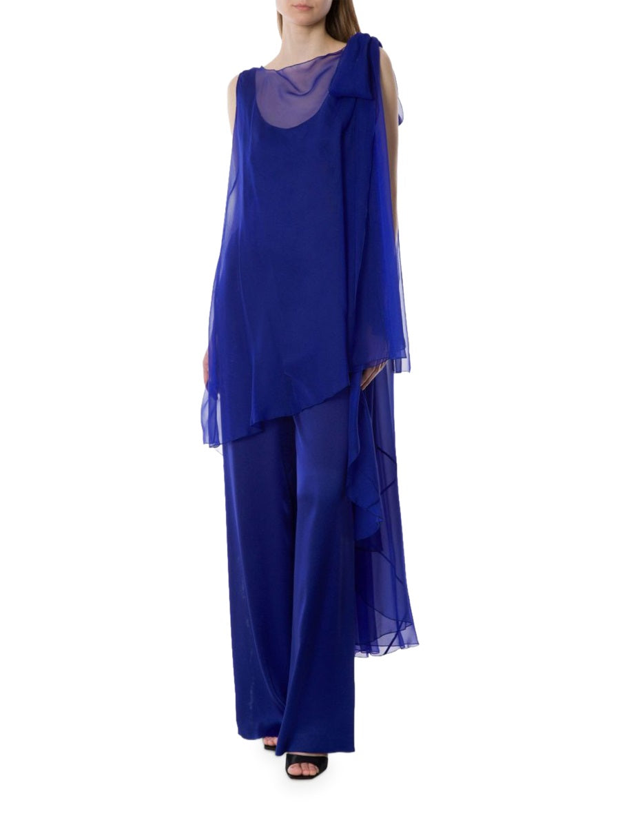 Silk Jumpsuit with Sheer Overlay