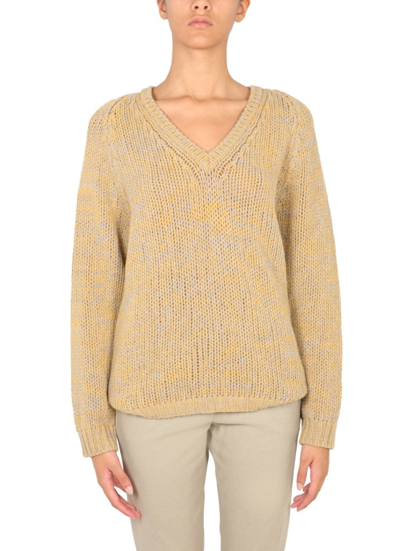 V-Neck Knit Sweater In Virgin Wool