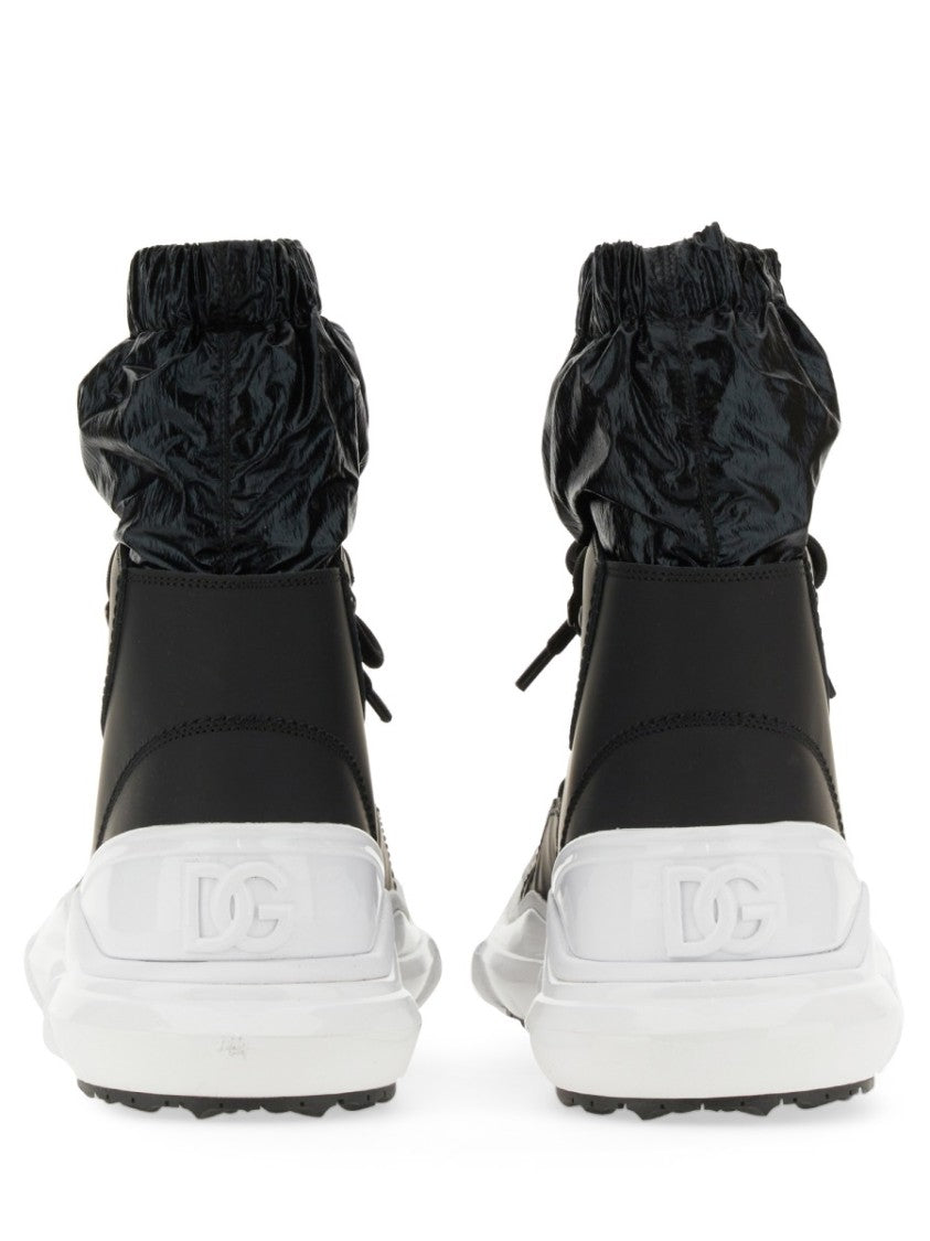Lace-Up Boots With Glossy Ankle Collar