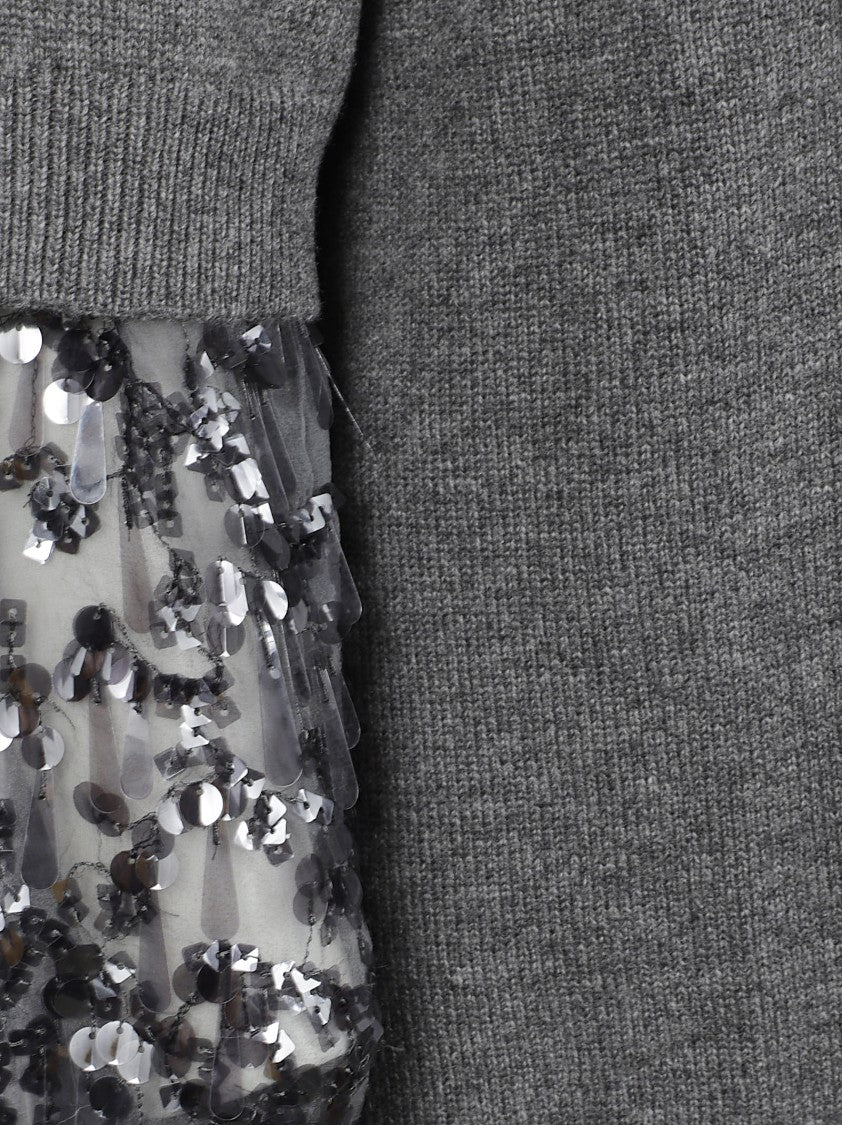 High Neck Cashmere Sweater With Double-Layered Sleeves