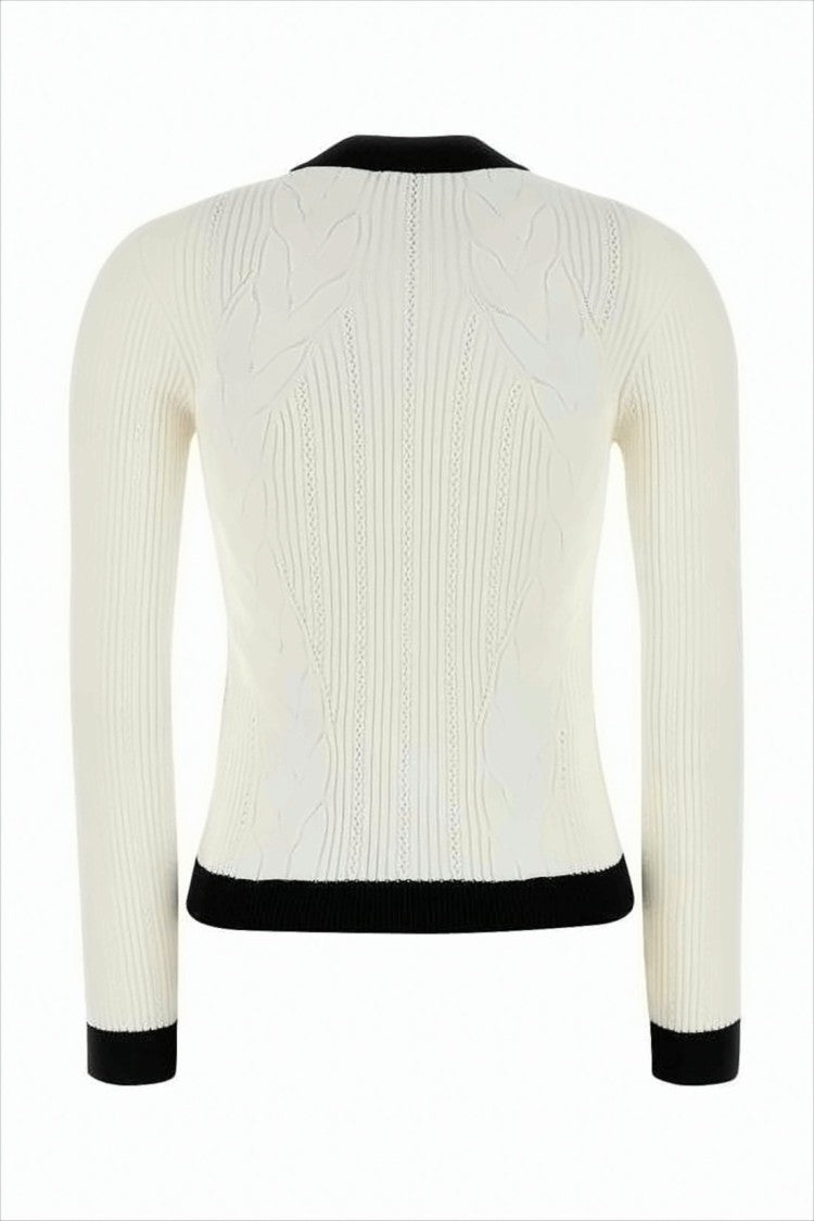 Fitted Cable Knit Cardigan with Gold Button Accents
