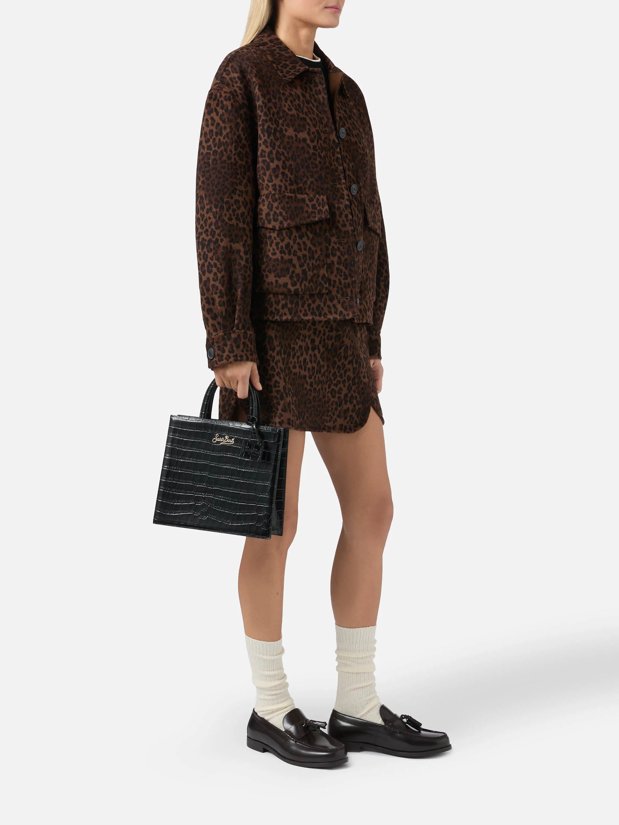 Crocodile-Embossed Midi Shoulder Bag With Gold-Tone Logo