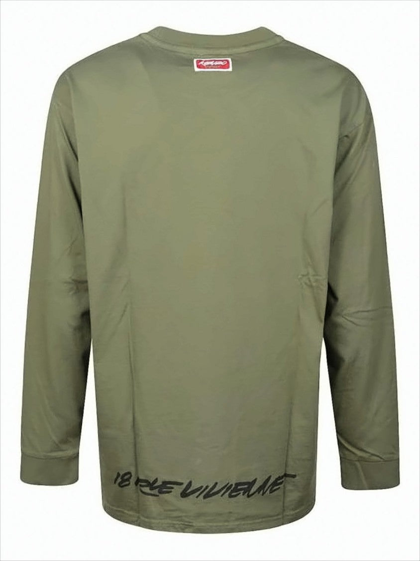 Olive Green Long-Sleeve T-Shirt With Floral Graphic