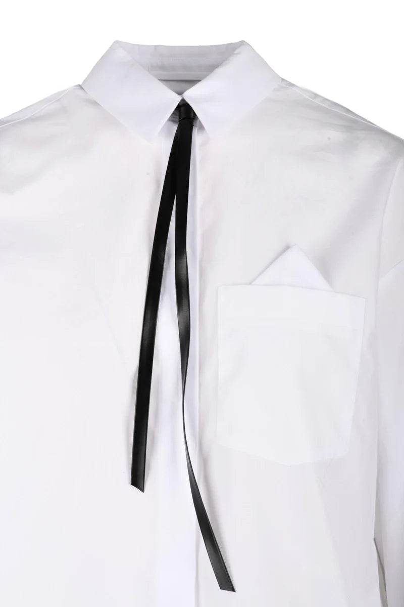 Cotton Shirt with Tie - White