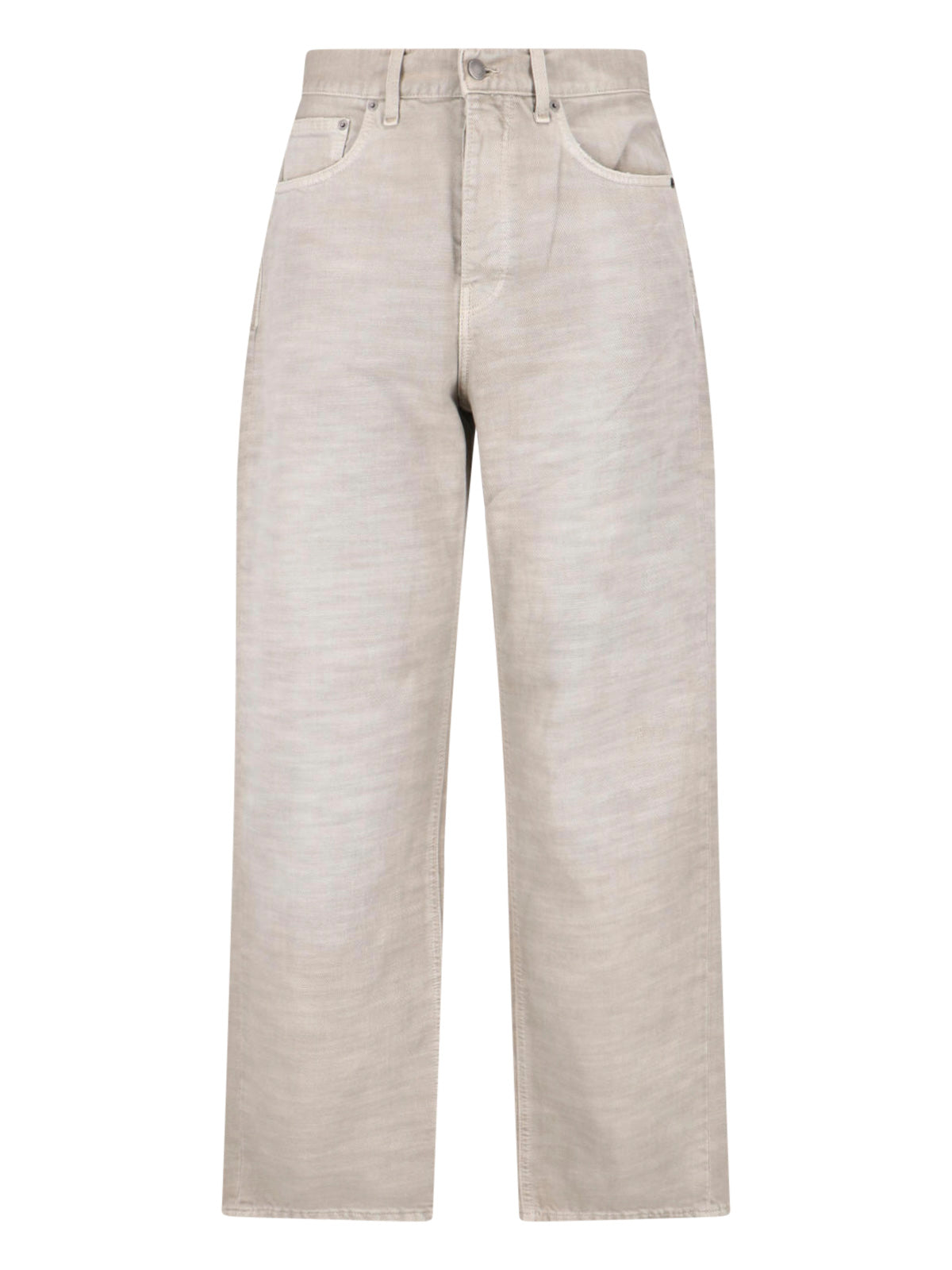 Beige Wide-Leg Cotton Denim Straight Jeans