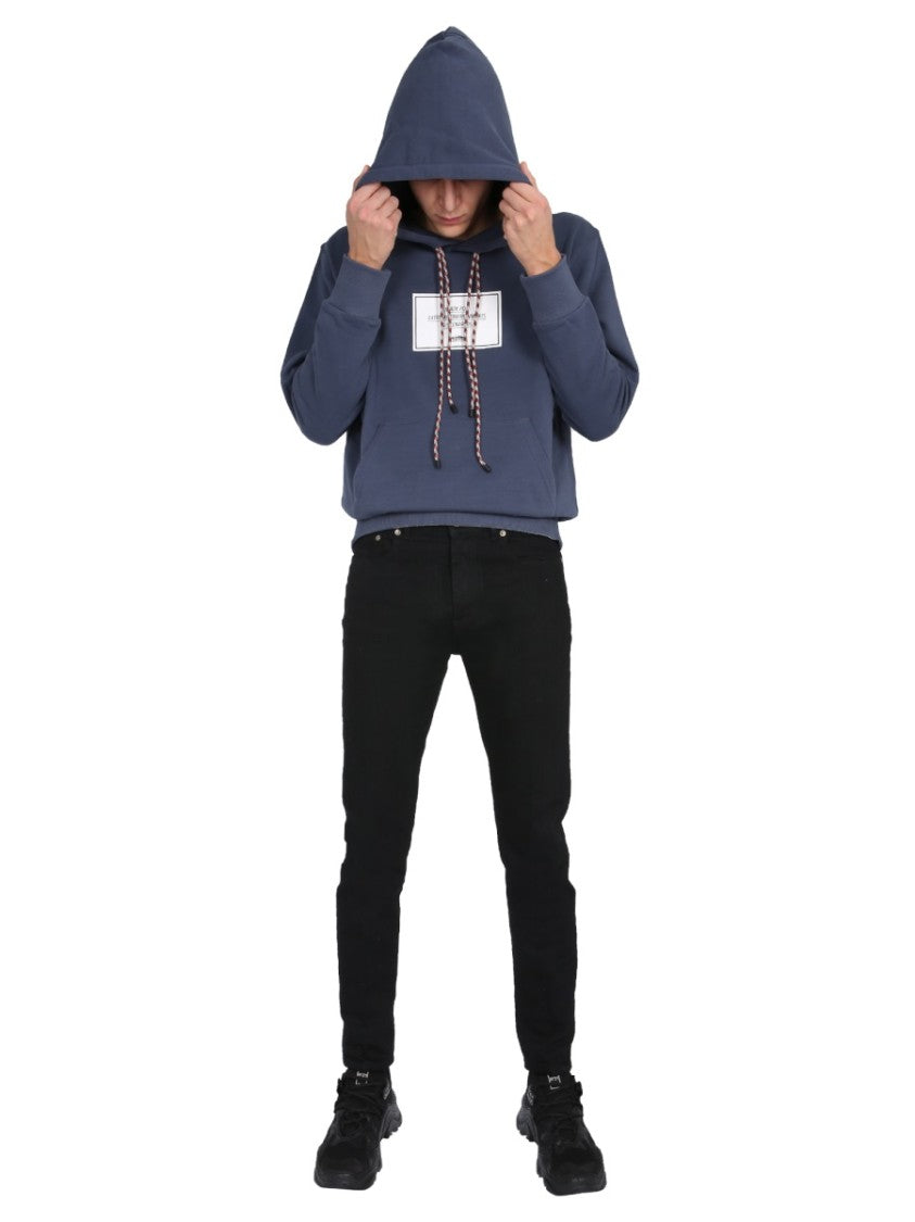 Muted Blue Hoodie With Multicolored Drawstrings