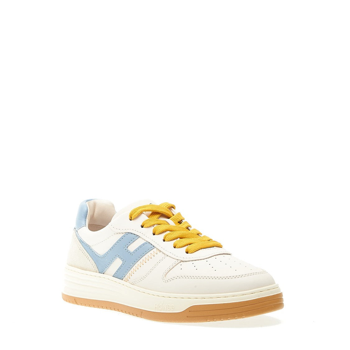 White Leather Basket Sneakers Light Blue