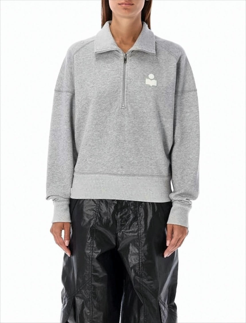 Long-Sleeve Heathered Pullover with Half-Zip Front