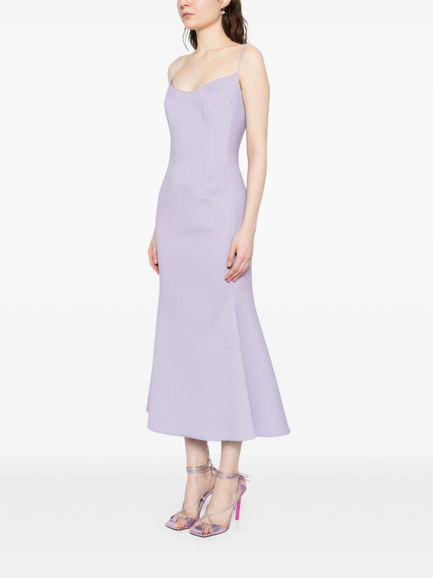 Mermaid Silhouette Lavender Midi Dress With Spaghetti Straps