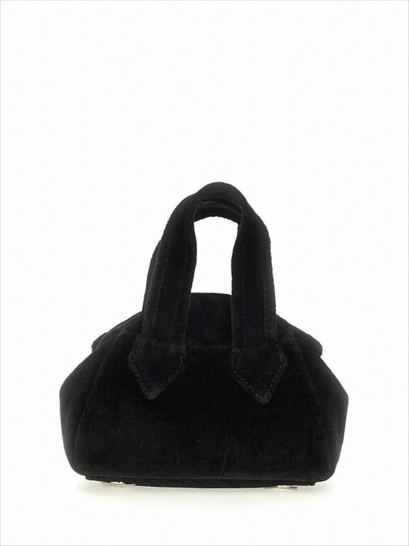 Structured Black Cotton Crossbody Bag with Embroidered Emblem