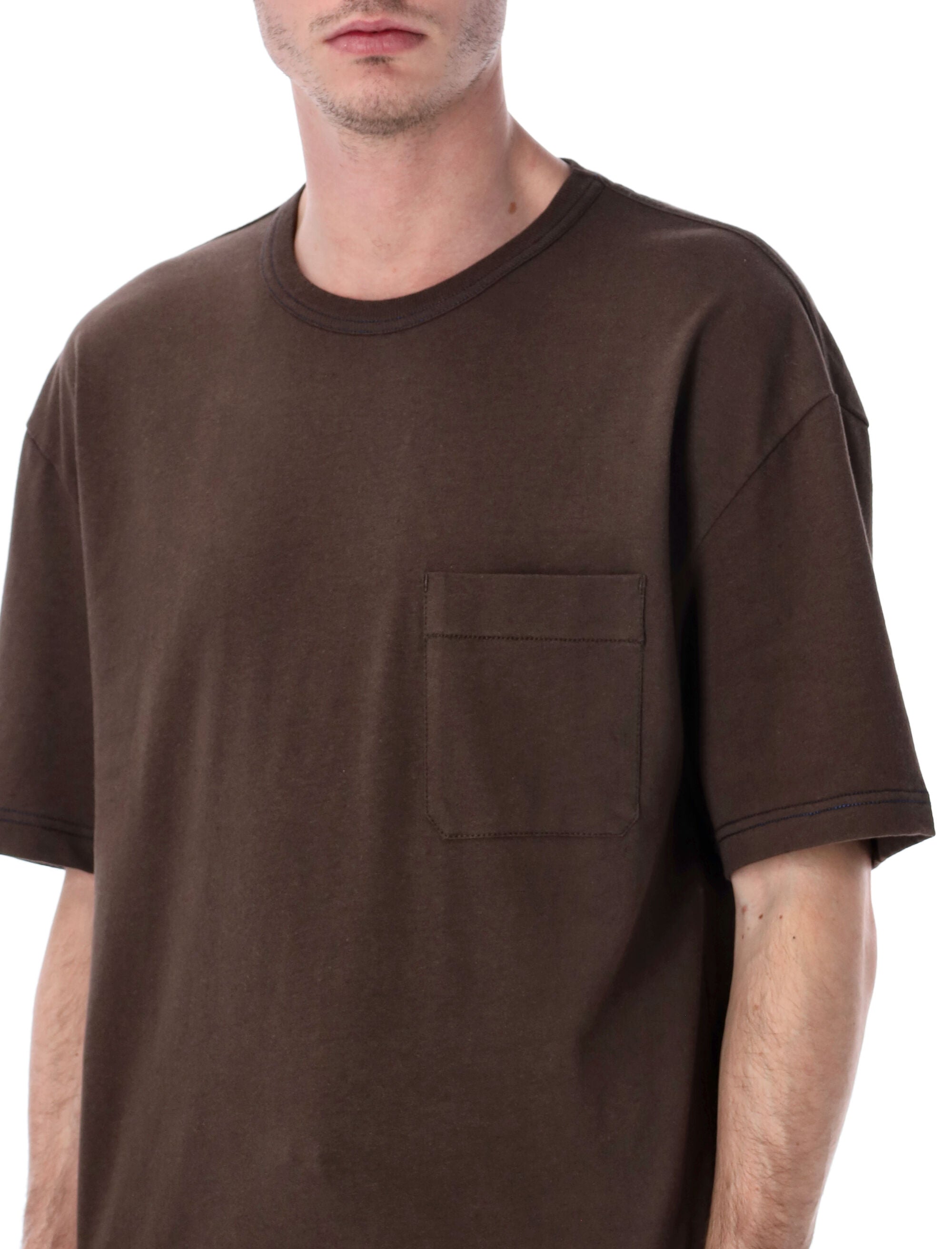 Boxy Heavy Jersey T-Shirt with Ribbed Neckline and Chest Pocket