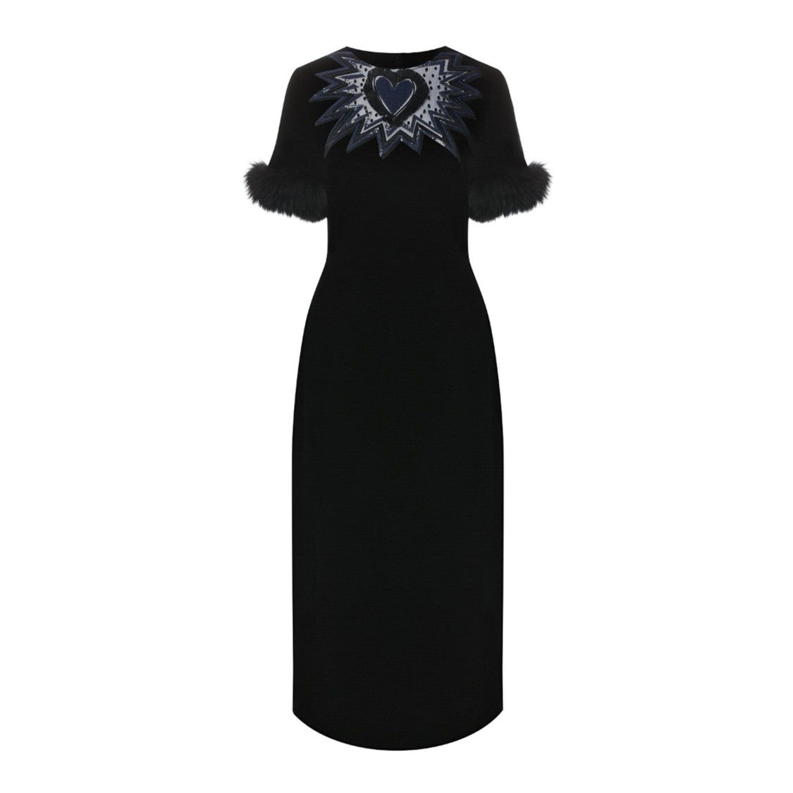 Fur Trim Velvet Midi Dress