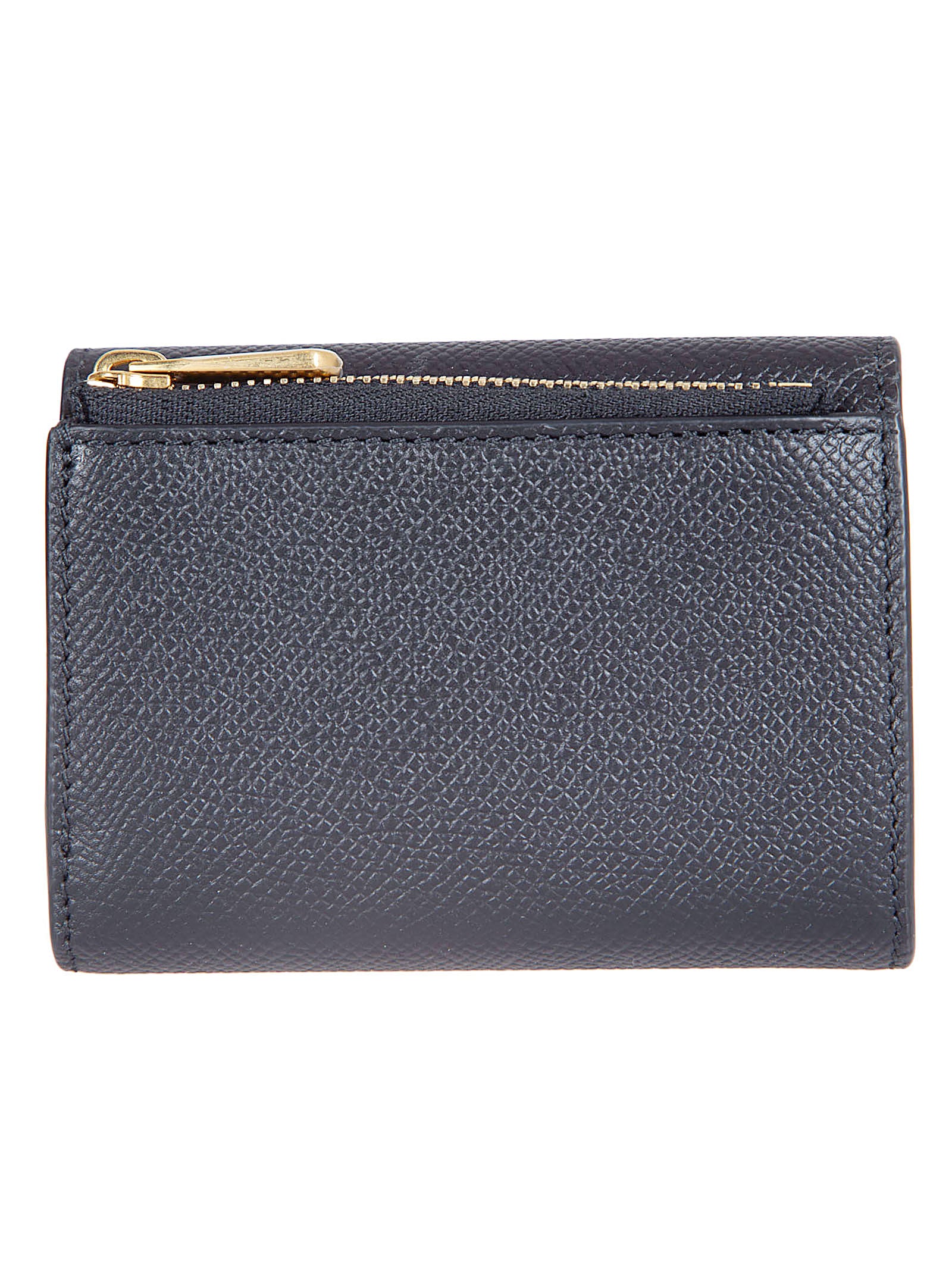 Trifold Wallet in Textured Calf Leather with Antique Gold Gancini Ornament