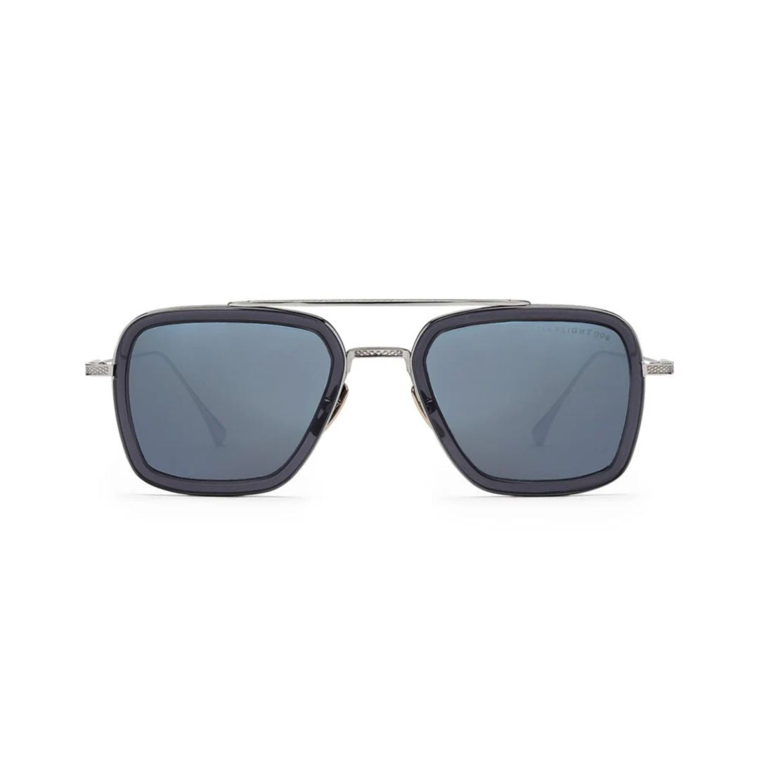 Flight.006 Geometric Black Metal Frame Sunglasses with Dark Lenses