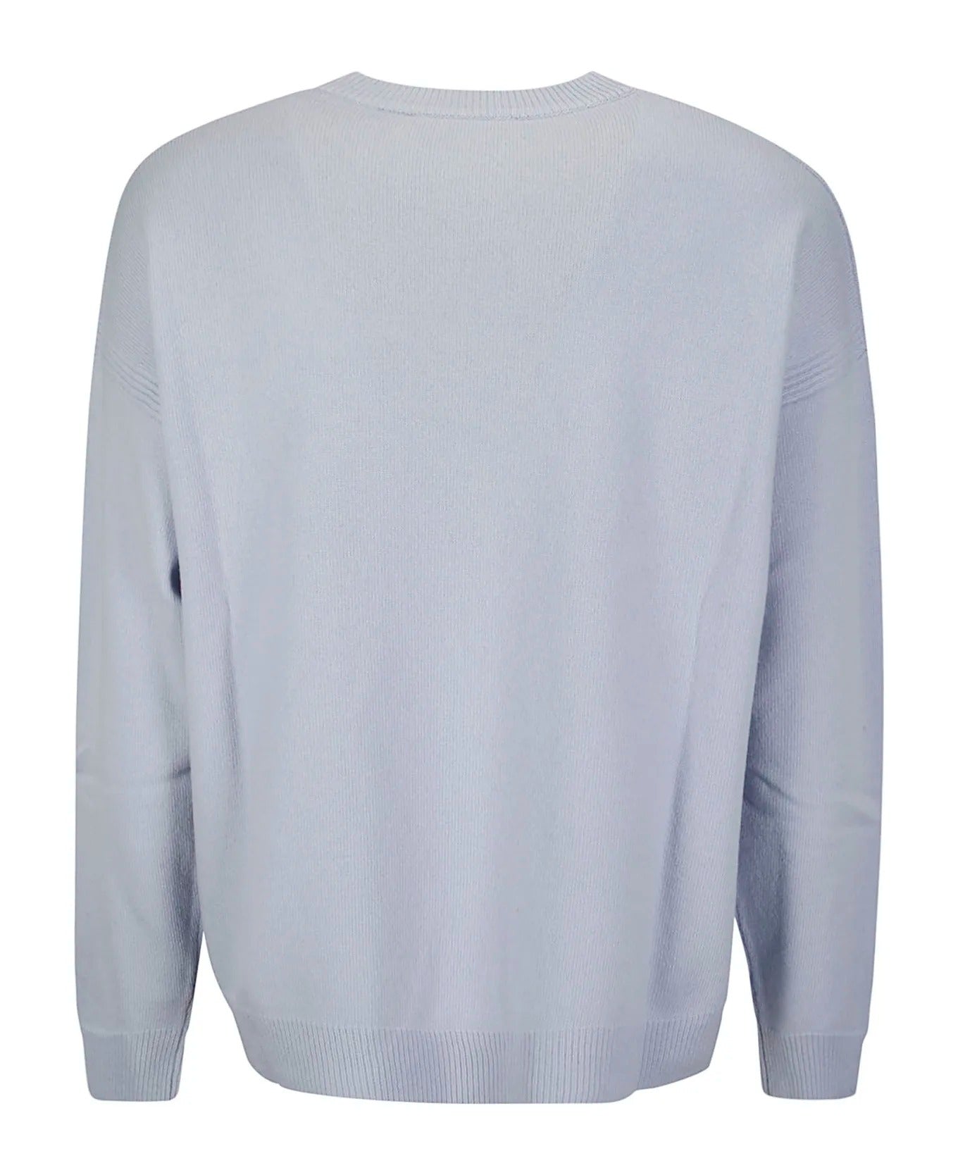 Light Blue Wool Sweater With Classic Crew Neckline And Intricate Embroidery